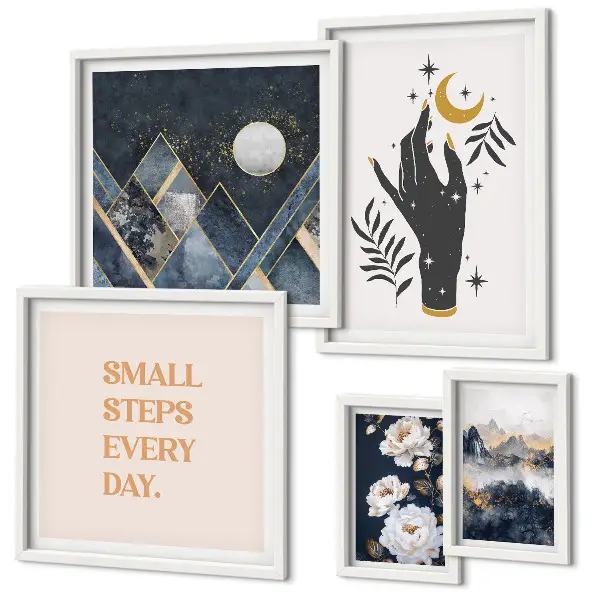Modernes Wandbilder-Set im Boho-Stil mit Naturmotiven und Botschaften