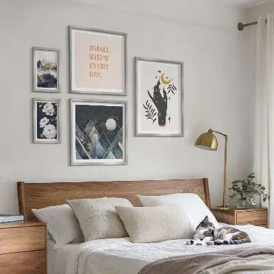 Modernes Wandbilder-Set im Boho-Stil mit Naturmotiven und Botschaften