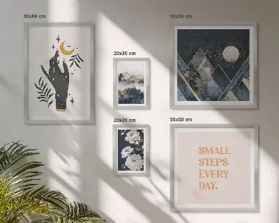 Modernes Wandbilder-Set im Boho-Stil mit Naturmotiven und Botschaften