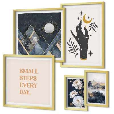 Modernes Wandbilder-Set im Boho-Stil mit Naturmotiven und Botschaften