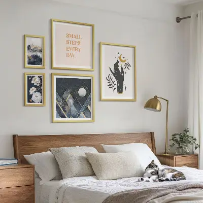 Modernes Wandbilder-Set im Boho-Stil mit Naturmotiven und Botschaften
