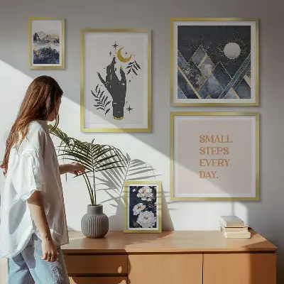 Modernes Wandbilder-Set im Boho-Stil mit Naturmotiven und Botschaften