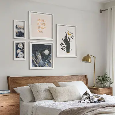 Modernes Wandbilder-Set im Boho-Stil mit Naturmotiven und Botschaften