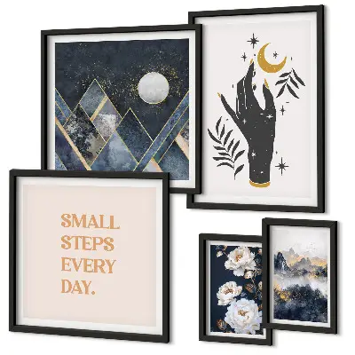 Modernes Wandbilder-Set im Boho-Stil mit Naturmotiven und Botschaften
