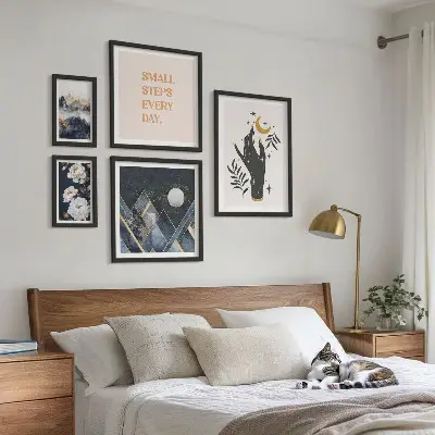 Modernes Wandbilder-Set im Boho-Stil mit Naturmotiven und Botschaften
