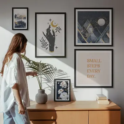 Modernes Wandbilder-Set im Boho-Stil mit Naturmotiven und Botschaften