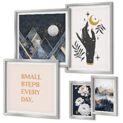 Modernes Wandbilder-Set im Boho-Stil mit Naturmotiven und Botschaften