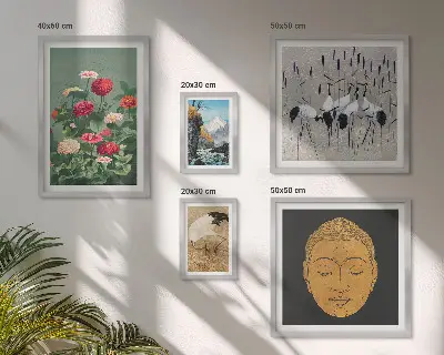 Bildergalerie-Set für die Wand mit asiatischen Landschaften und Blumenmotiven