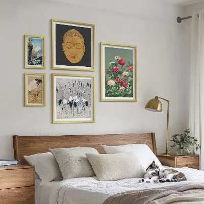 Bildergalerie-Set für die Wand mit asiatischen Landschaften und Blumenmotiven