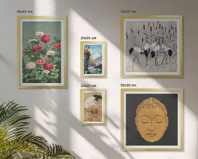Bildergalerie-Set für die Wand mit asiatischen Landschaften und Blumenmotiven