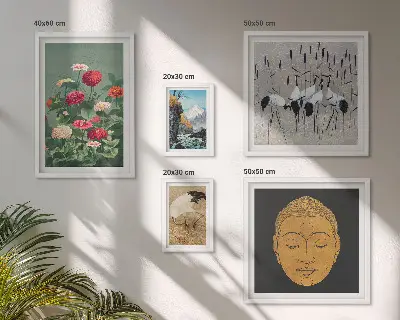Bildergalerie-Set für die Wand mit asiatischen Landschaften und Blumenmotiven
