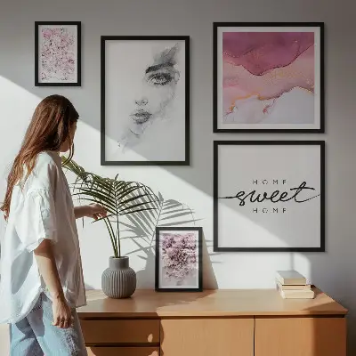Bildergalerie-Set für die Wand mit Frauenporträts und Blumen in Pastellfarben