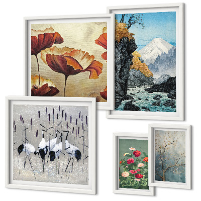 Modernes wandbilder-set Landschaften mit Blumen und Bergen