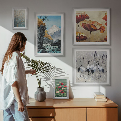 Modernes wandbilder-set Landschaften mit Blumen und Bergen