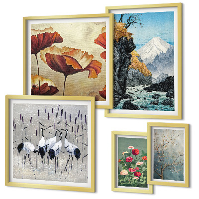 Modernes wandbilder-set Landschaften mit Blumen und Bergen