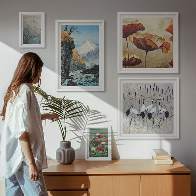Modernes wandbilder-set Landschaften mit Blumen und Bergen