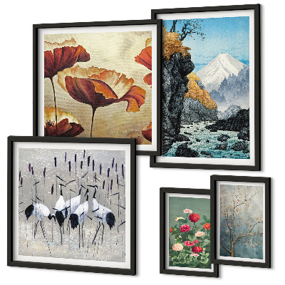 Modernes wandbilder-set Landschaften mit Blumen und Bergen