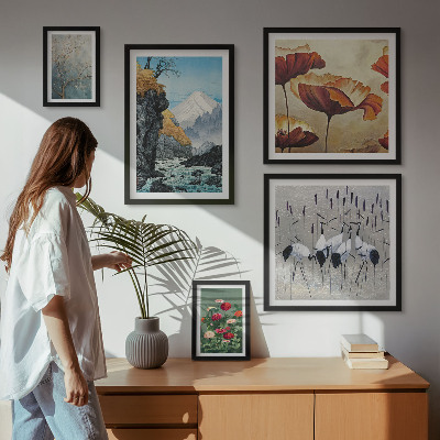 Modernes wandbilder-set Landschaften mit Blumen und Bergen
