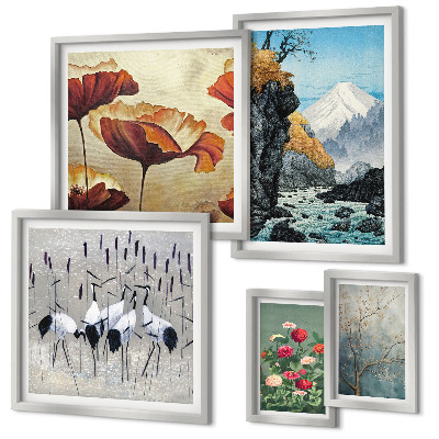 Modernes wandbilder-set Landschaften mit Blumen und Bergen