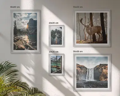 Modernes Wandbild-Set mit Motiven aus Landschaften, Natur, Wasserfällen und Fauna