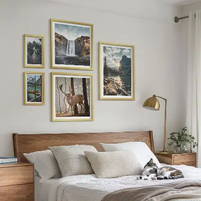 Modernes Wandbild-Set mit Motiven aus Landschaften, Natur, Wasserfällen und Fauna