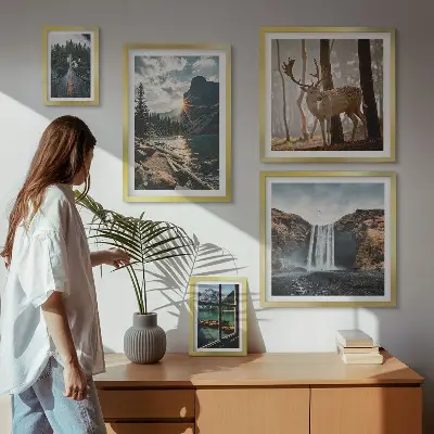 Modernes Wandbild-Set mit Motiven aus Landschaften, Natur, Wasserfällen und Fauna