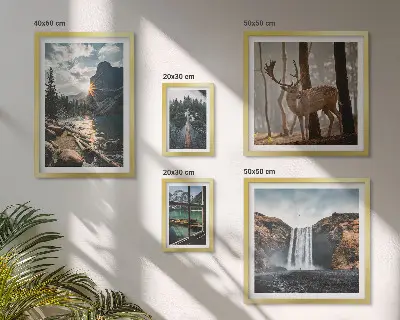 Modernes Wandbild-Set mit Motiven aus Landschaften, Natur, Wasserfällen und Fauna