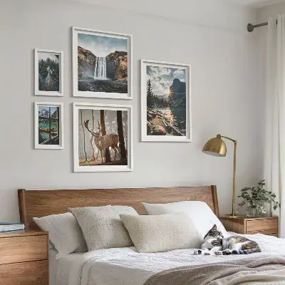 Modernes Wandbild-Set mit Motiven aus Landschaften, Natur, Wasserfällen und Fauna