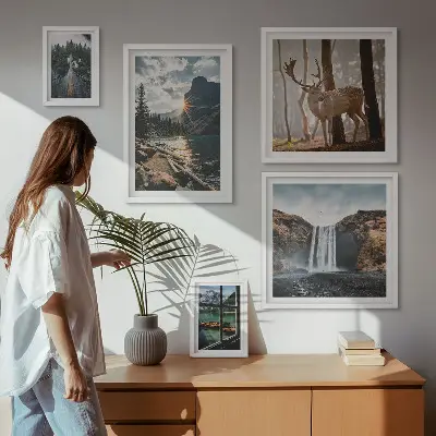 Modernes Wandbild-Set mit Motiven aus Landschaften, Natur, Wasserfällen und Fauna