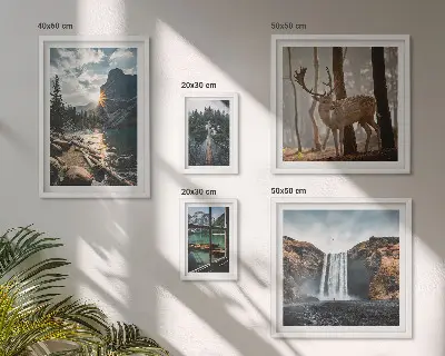 Modernes Wandbild-Set mit Motiven aus Landschaften, Natur, Wasserfällen und Fauna