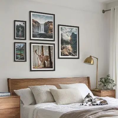 Modernes Wandbild-Set mit Motiven aus Landschaften, Natur, Wasserfällen und Fauna