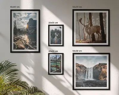 Modernes Wandbild-Set mit Motiven aus Landschaften, Natur, Wasserfällen und Fauna