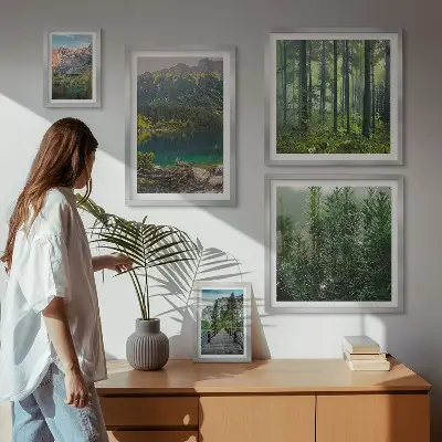 Bilderset für das Sofa mit Berglandschaften und Wäldern
