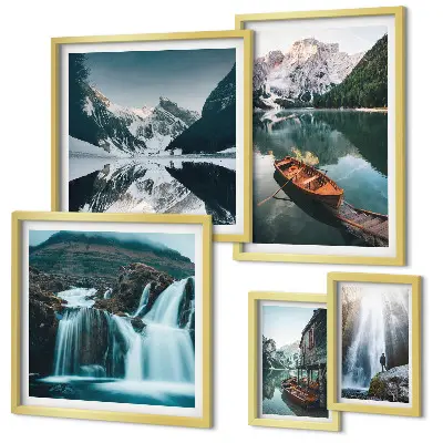 Bildergalerie-Set für die Wand mit Bergsee- und Wasserfallmotiven