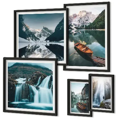 Bildergalerie-Set für die Wand mit Bergsee- und Wasserfallmotiven