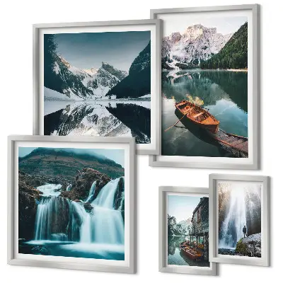 Bildergalerie-Set für die Wand mit Bergsee- und Wasserfallmotiven