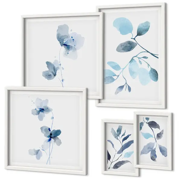 Bildergalerie-Set für die Wand mit blauen Pflanzenakzenten