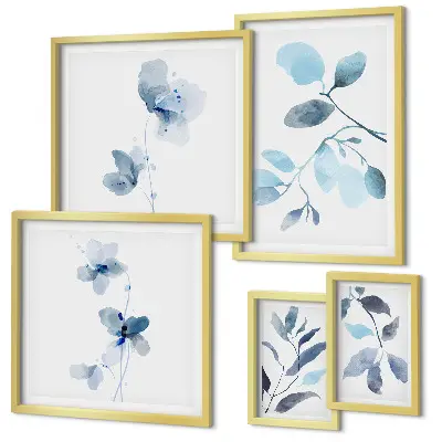 Bildergalerie-Set für die Wand mit blauen Pflanzenakzenten
