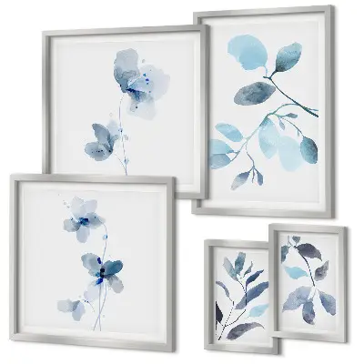 Bildergalerie-Set für die Wand mit blauen Pflanzenakzenten