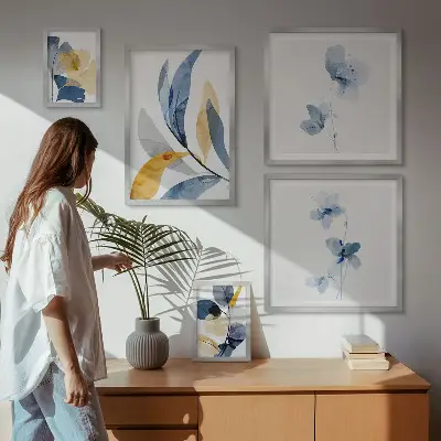 Modernes Wandbilderset mit Pflanzenmotiven in Pastellfarben