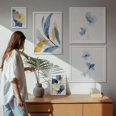 Modernes Wandbilderset mit Pflanzenmotiven in Pastellfarben