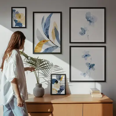 Modernes Wandbilderset mit Pflanzenmotiven in Pastellfarben