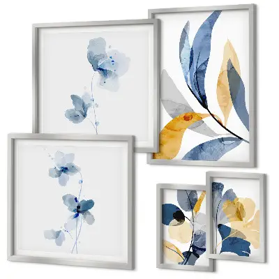 Modernes Wandbilderset mit Pflanzenmotiven in Pastellfarben