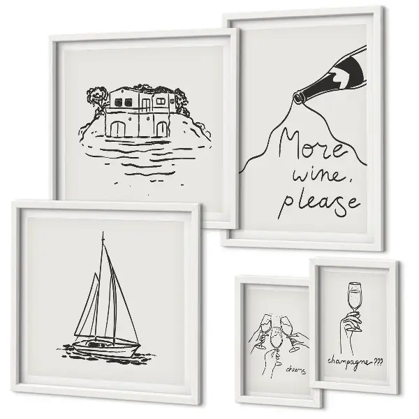 Modernes Wandbild-Set stilvolle Weingrafiken zur Entspannung