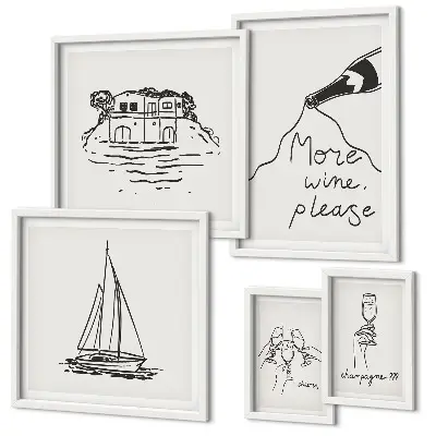 Modernes Wandbild-Set stilvolle Weingrafiken zur Entspannung