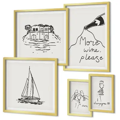 Modernes Wandbild-Set stilvolle Weingrafiken zur Entspannung