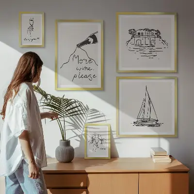 Modernes Wandbild-Set stilvolle Weingrafiken zur Entspannung
