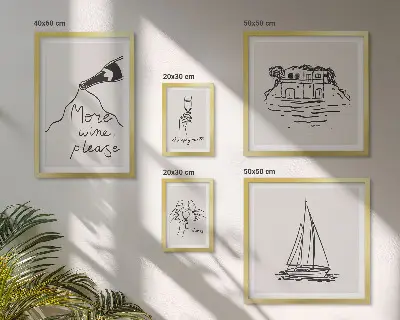 Modernes Wandbild-Set stilvolle Weingrafiken zur Entspannung