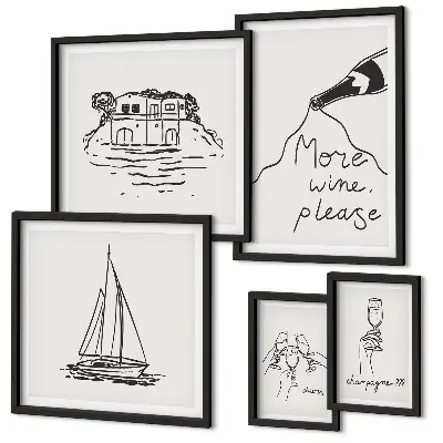 Modernes Wandbild-Set stilvolle Weingrafiken zur Entspannung