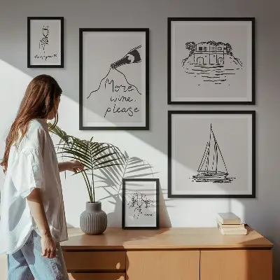 Modernes Wandbild-Set stilvolle Weingrafiken zur Entspannung